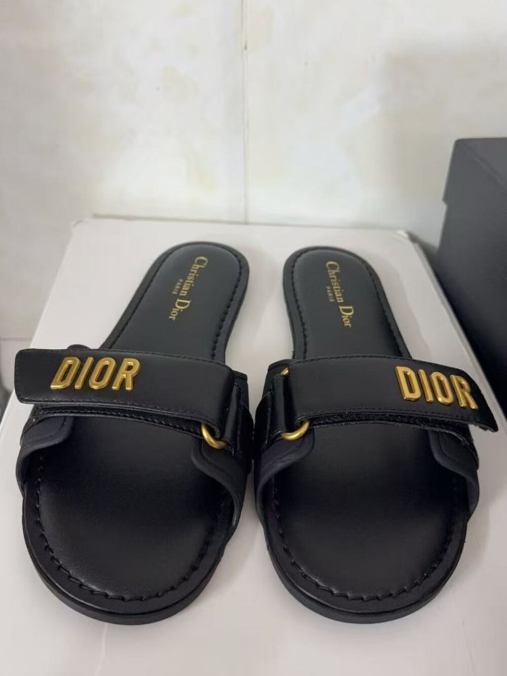 Dior Black Leather Slide Sandal